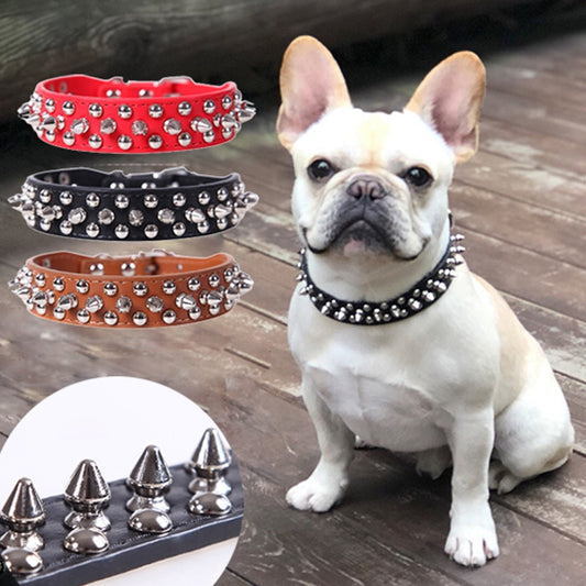 Leather Pet Dog Collar Neck - with Strap