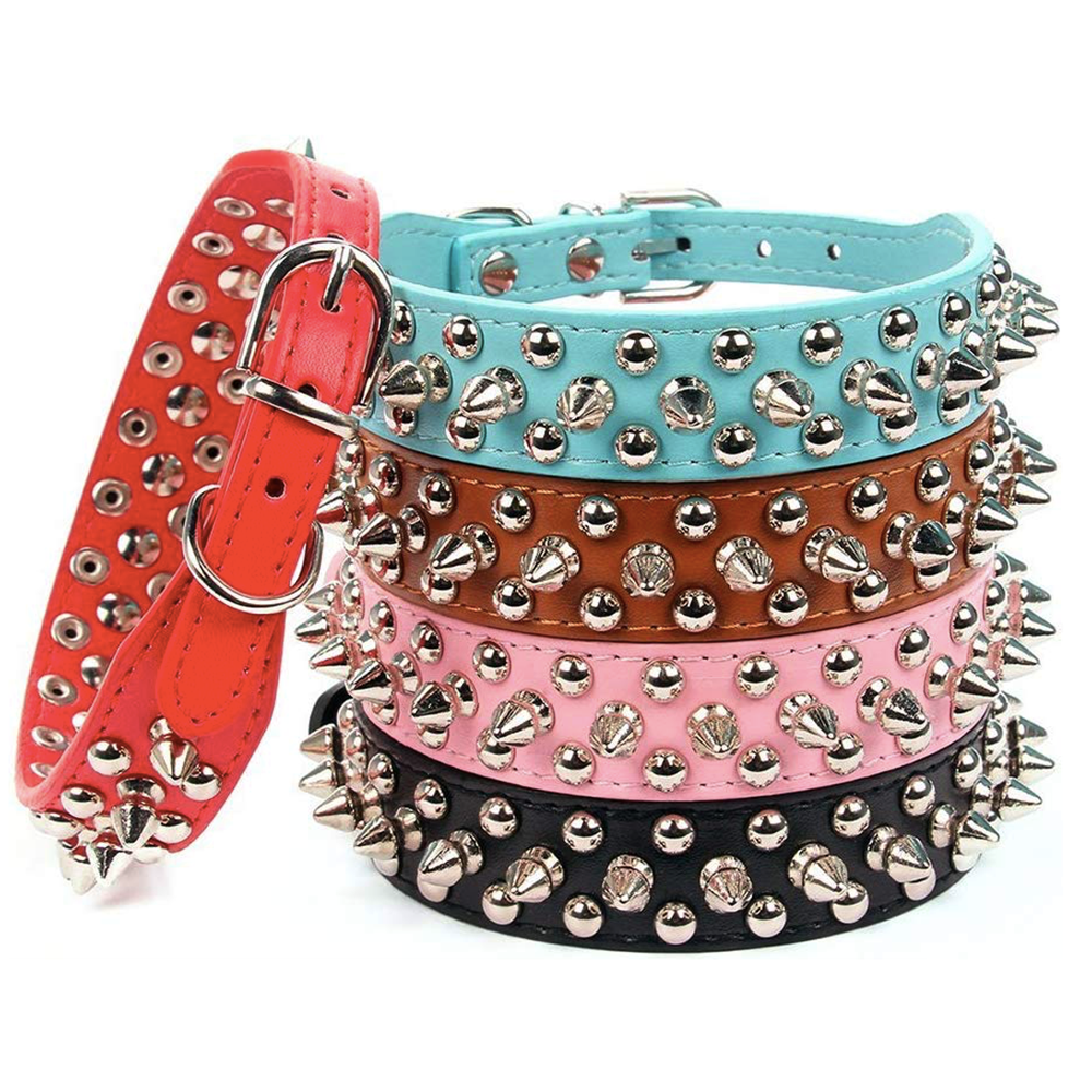Leather Pet Dog Collar Neck - with Strap