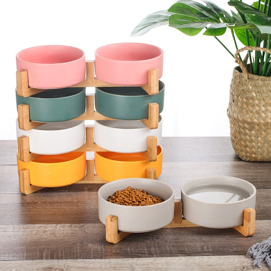 Ceramic Bowl Dish with Wood Stand