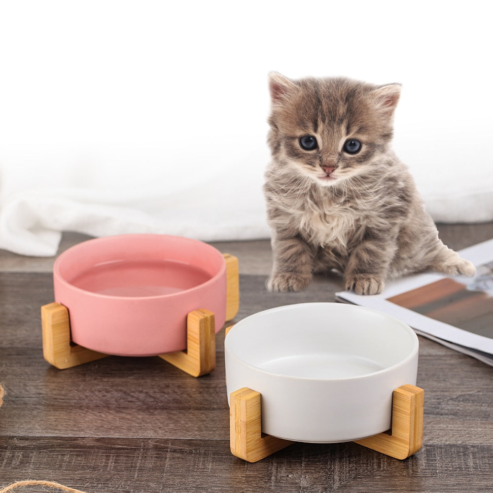Ceramic Bowl Dish with Wood Stand