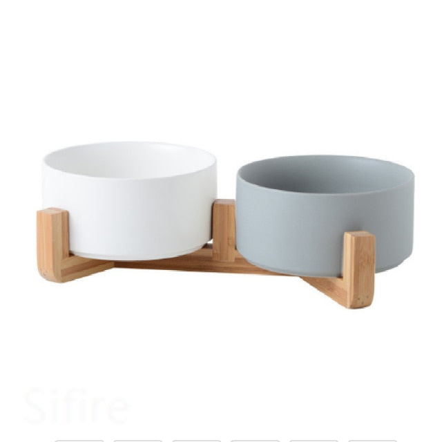 Ceramic Bowl Dish with Wood Stand