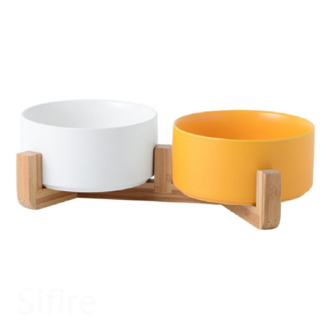 Ceramic Bowl Dish with Wood Stand