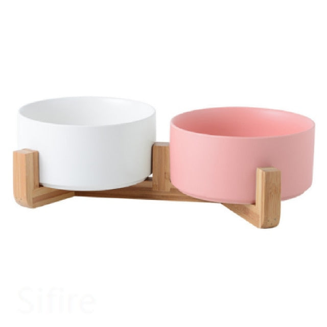 Ceramic Bowl Dish with Wood Stand