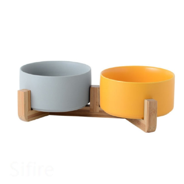 Ceramic Bowl Dish with Wood Stand