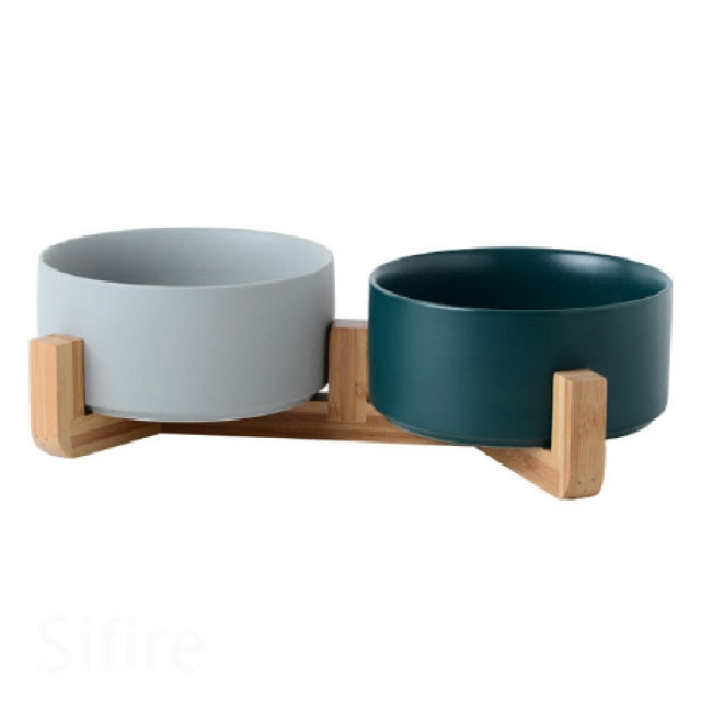 Ceramic Bowl Dish with Wood Stand