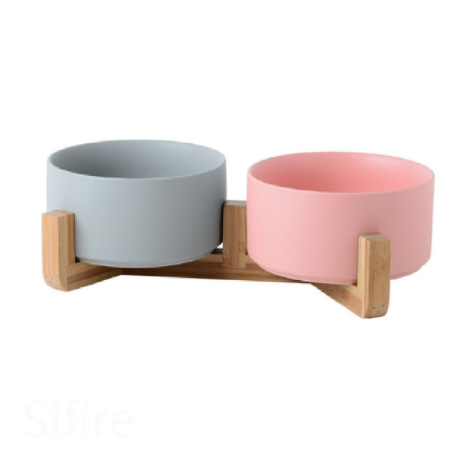 Ceramic Bowl Dish with Wood Stand