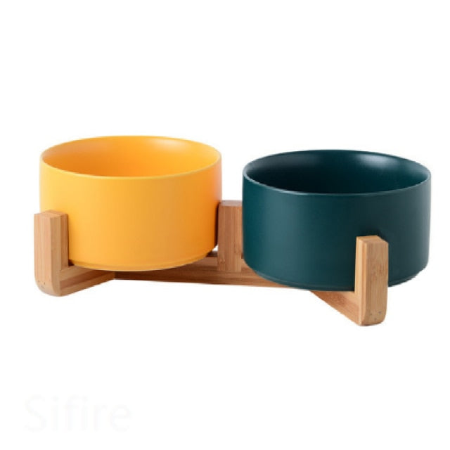 Ceramic Bowl Dish with Wood Stand