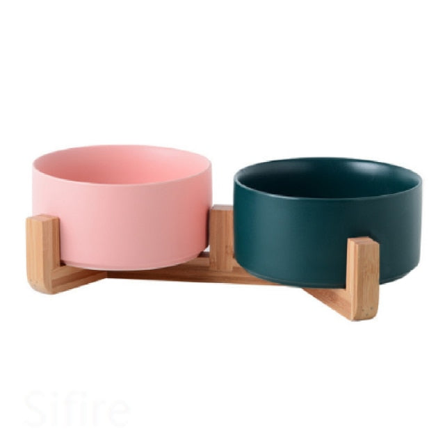 Ceramic Bowl Dish with Wood Stand