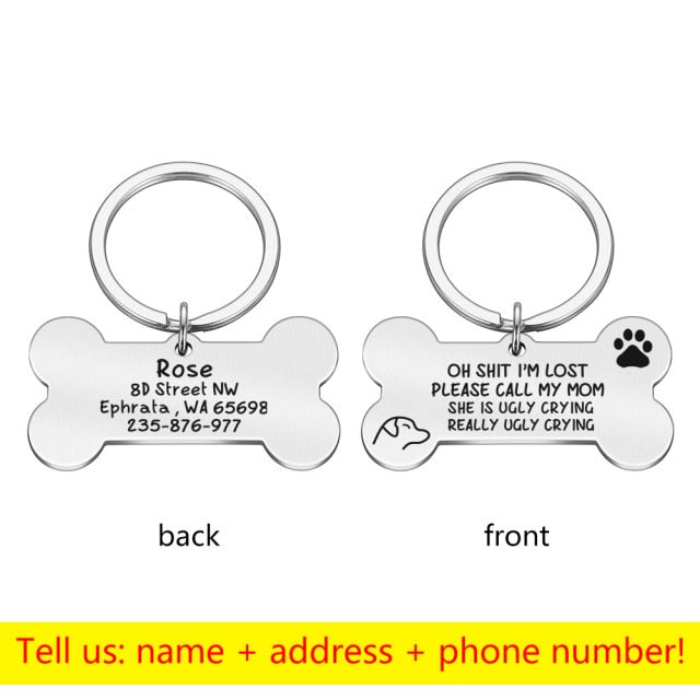 Personalized Collar Pet ID Tag Bone Form