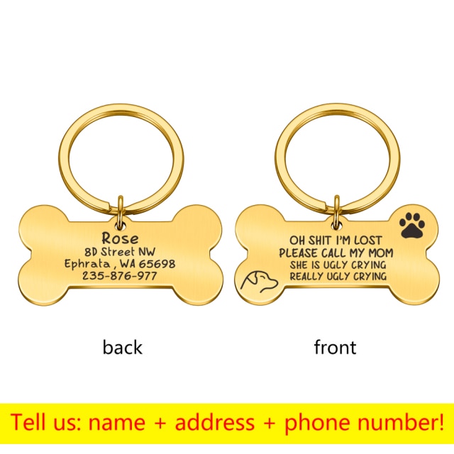 Personalized Collar Pet ID Tag Bone Form