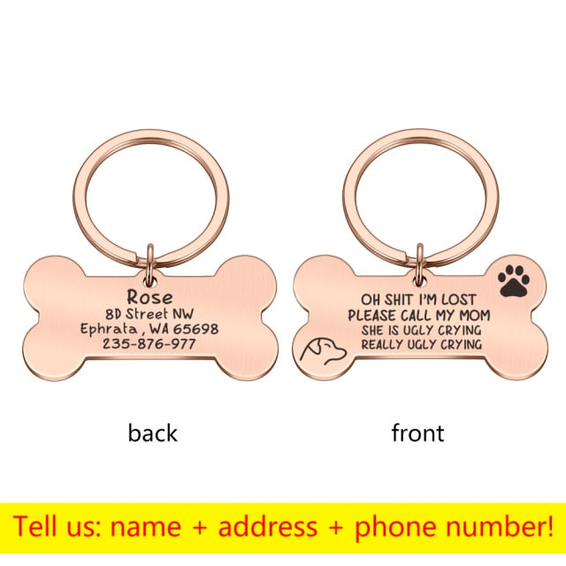 Personalized Collar Pet ID Tag Bone Form