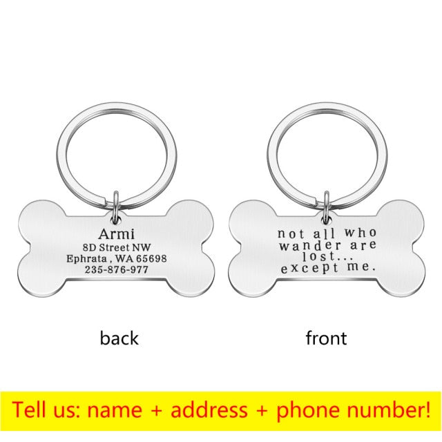 Personalized Collar Pet ID Tag Bone Form