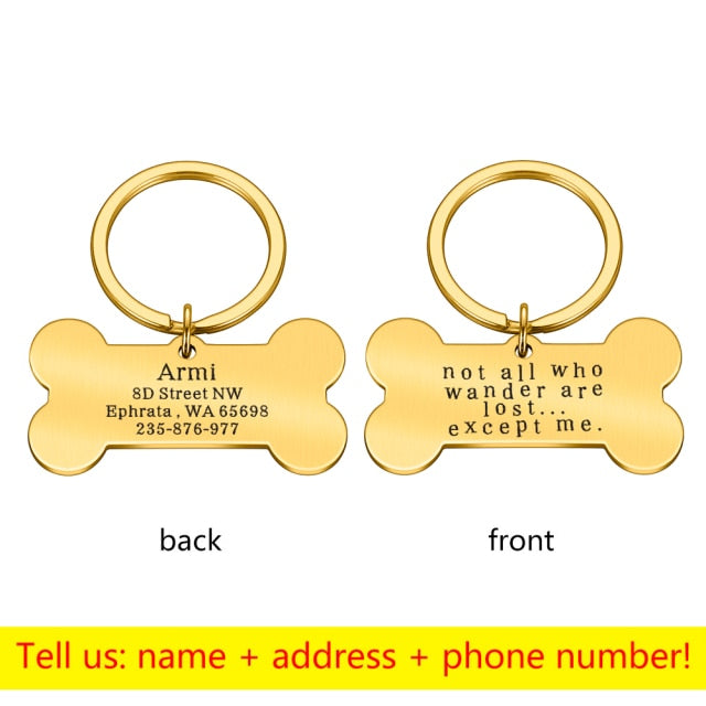 Personalized Collar Pet ID Tag Bone Form