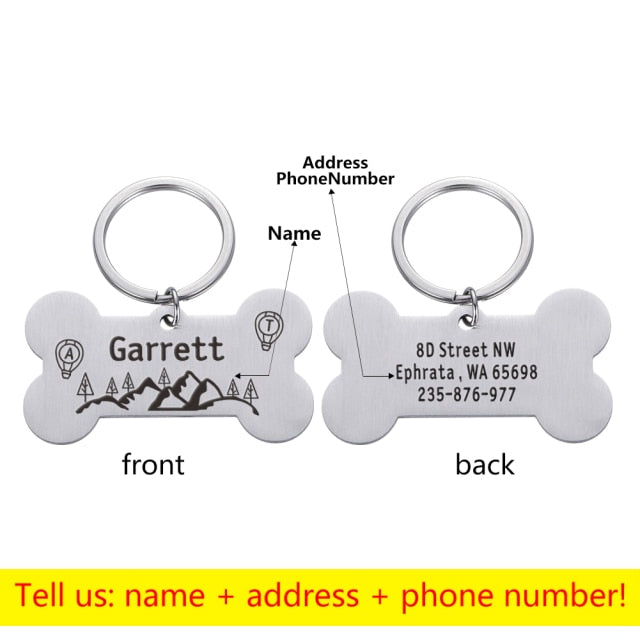 Personalized Collar Pet ID Tag Bone Form