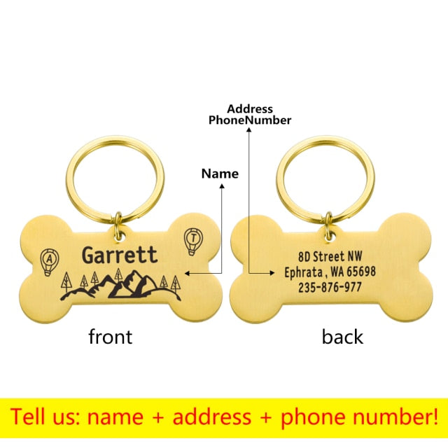 Personalized Collar Pet ID Tag Bone Form