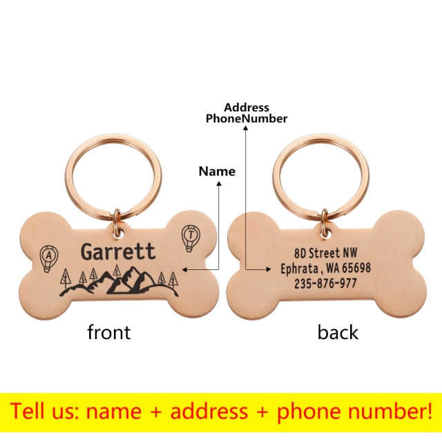 Personalized Collar Pet ID Tag Bone Form