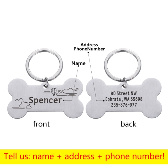 Personalized Collar Pet ID Tag Bone Form