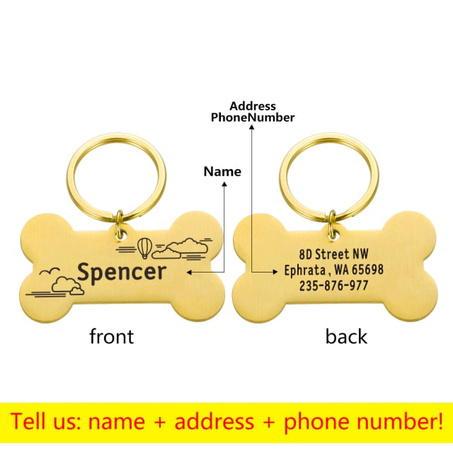 Personalized Collar Pet ID Tag Bone Form