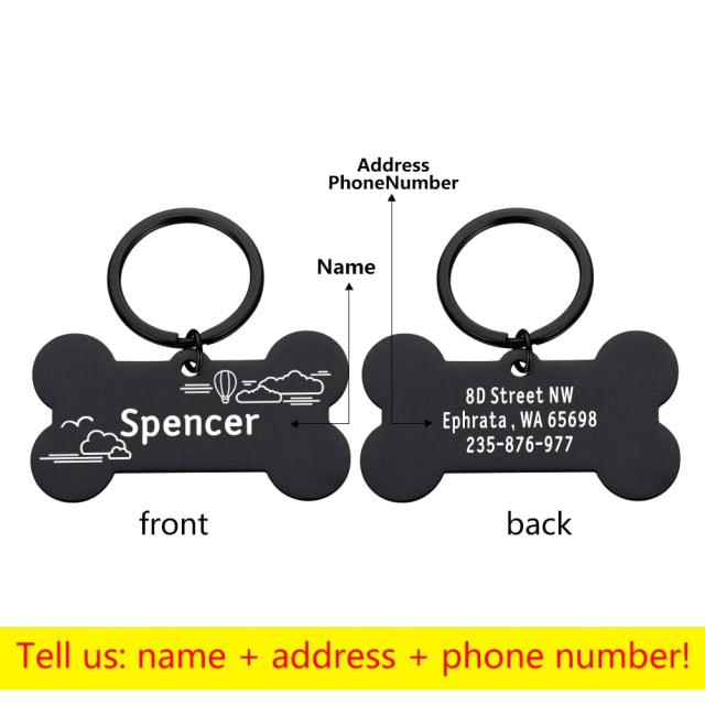 Personalized Collar Pet ID Tag Bone Form